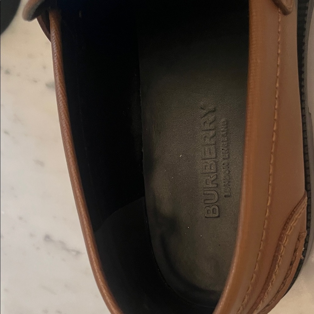 Burberry Tan Leather Loafers with Silver Accents - Picture 2 of 5
